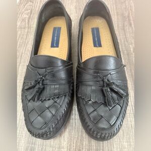 Giorgio Brutini Black Woven Tassel  Leather Loafers